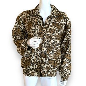 FUDA INTERNATIONAL SILK LIGHTWEIGHT ANIMAL PRINT BOMBER JACKET. WOMEN’S SIZE M/L